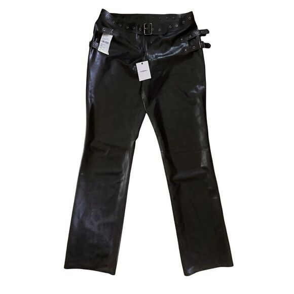 MIAOU Toni Black Latex Flares Buckle Cargo Pants Revolve Sz XXS NWT $450 - Picture 2 of 12